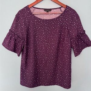 Banana Republic Plum Printed Flutter Sleeve Top | Size Medium